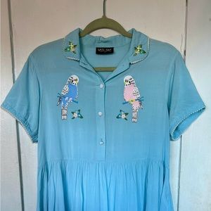 Lazy Oaf Blue Parakeet Button Front Shirt Dress